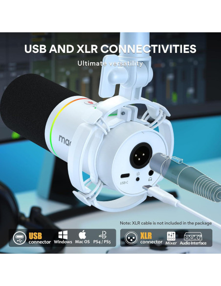 Micrófono Dinámico MAONO PD200X con Iluminación RGB y Control USB