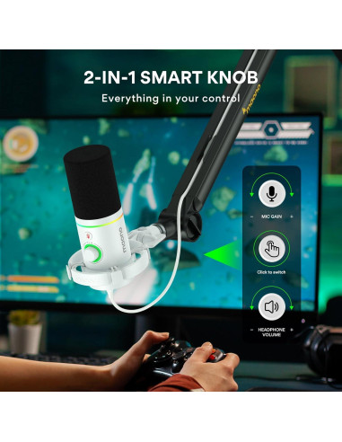 Micrófono Dinámico MAONO PD200X con Iluminación RGB y Control USB