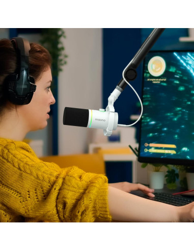 Micrófono Dinámico MAONO PD200X con Iluminación RGB y Control USB