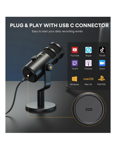 Micrófono Dinámico USB MAONO PD100U con Control de Ganancia