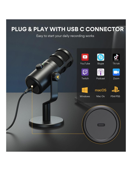 Micrófono Dinámico USB MAONO PD100U con Control de Ganancia