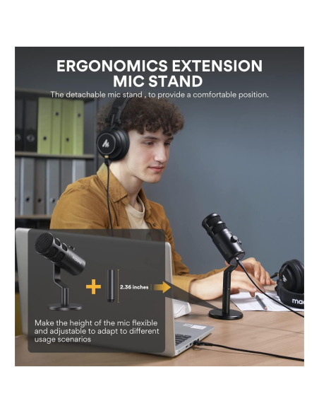 Micrófono Dinámico USB MAONO PD100U con Control de Ganancia