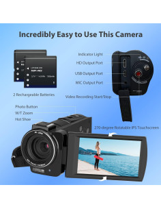 Cámara de Video 4K DEGIPO HDV-P12 30X Zoom WiFi Pantalla Táctil 2