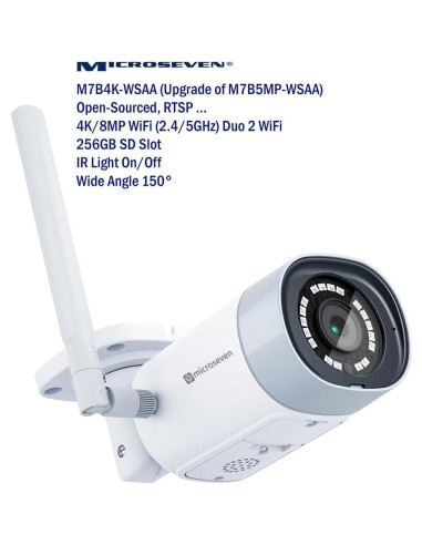 Cámara IP Microseven 4K 8MP Dúo WiFi 2.4/5GHz con Audio