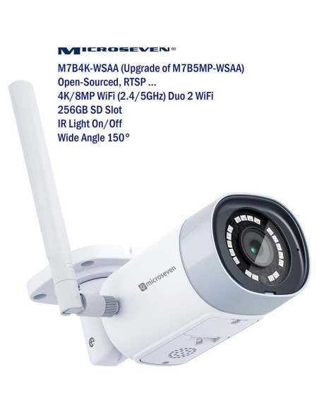 Cámara IP Microseven 4K 8MP Dúo WiFi 2.4/5GHz con Audio