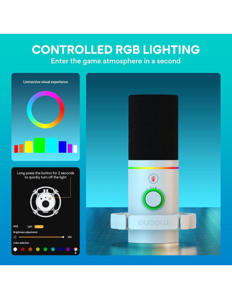 Micrófono USB MAONO para Podcast y Streaming con RGB