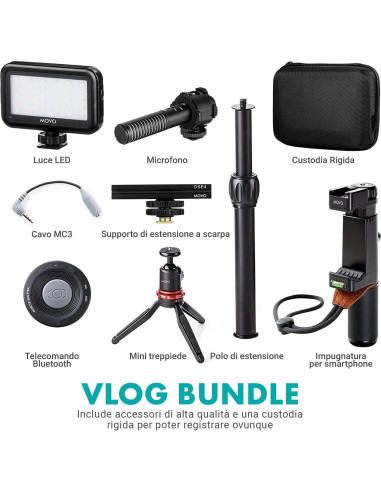 Kit de Vlogging Movo V7+ para iPhone y Samsung con Micrófono y Luz LED
