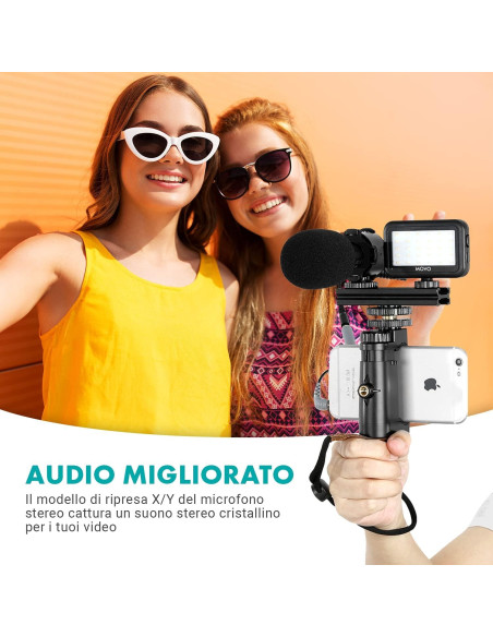 Kit de Vlogging Movo V7+ para iPhone y Samsung con Micrófono y Luz LED