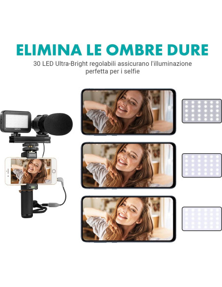 Kit de Vlogging Movo V7+ para iPhone y Samsung con Micrófono y Luz LED