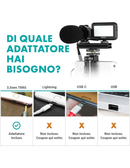 Kit de Vlogging Movo V7+ para iPhone y Samsung con Micrófono y Luz LED