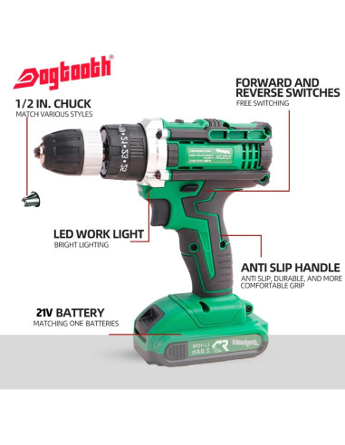 Taladro Inalámbrico DOGTOOTH 21V con 1 Batería y 23 Accesorios