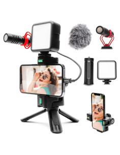 Kit de Vlogging Movo iVlogEK para iPhone - Micrófono y Luz LED