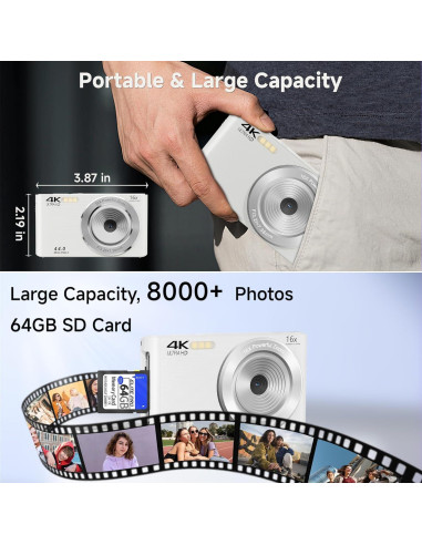 Cámara Digital Compacta SMARTKLIK 44MP FHD 4K Zoom 16x