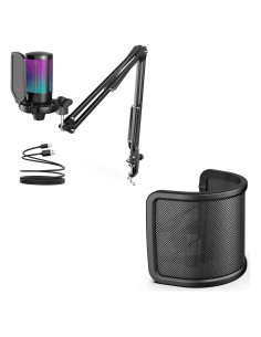 Micrófono USB para Gaming FIFINE A6T+U1 con Filtro Antipop y RGB