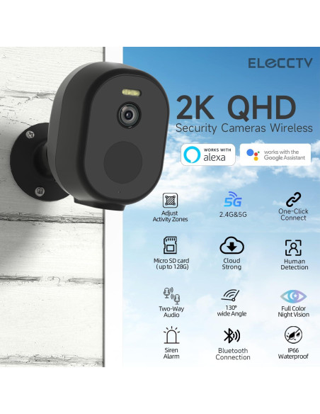 Cámara de Seguridad Inalámbrica ELECCTV 2K QHD Exterior IP65