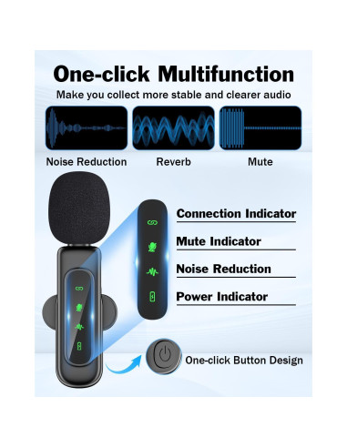Micrófono Lavalier Inalámbrico PoP Voice USB-C 12H Reducción Ruido