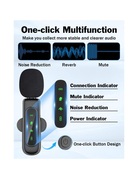 Micrófono Lavalier Inalámbrico PoP Voice USB-C 12H Reducción Ruido