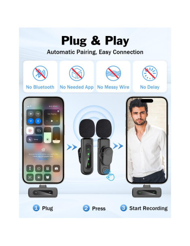 Micrófono Lavalier Inalámbrico PoP Voice USB-C 12H Reducción Ruido