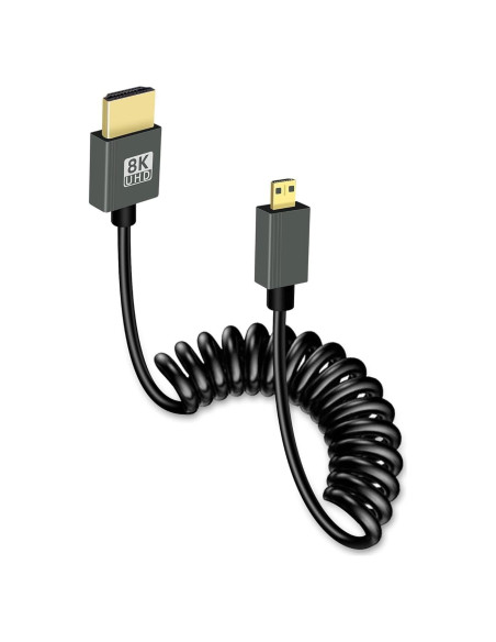 Cable Micro HDMI a HDMI Enrollado GELRHONR 8K 0.30-0.91m Cable Micro HDMI a HDMI Enrollado GELRHONR 8K 0.30-0.91m