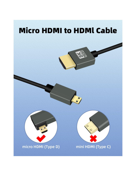 Cable Micro HDMI a HDMI Enrollado GELRHONR 8K 0.30-0.91m Cable Micro HDMI a HDMI Enrollado GELRHONR 8K 0.30-0.91m