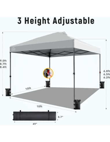 Carpa Pop Up Vibemo 10x10 Gris Impermeable UPF50+