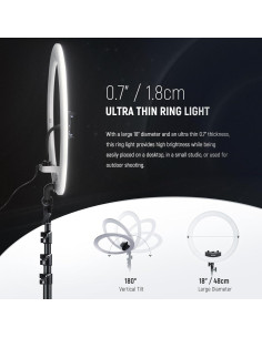 Luz de Anillo NEEWER 18" (45.72 cm) con Soporte y Difusor 2