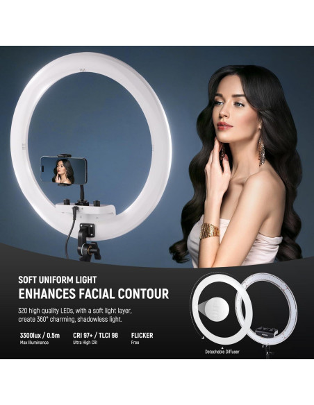 Luz de Anillo NEEWER 18" (45.72 cm) con Soporte y Difusor Luz de Anillo NEEWER 18" (45.72 cm) con Soporte y Difusor