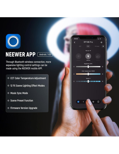 Luz de Anillo NEEWER 18" (45.72 cm) con Soporte y Difusor