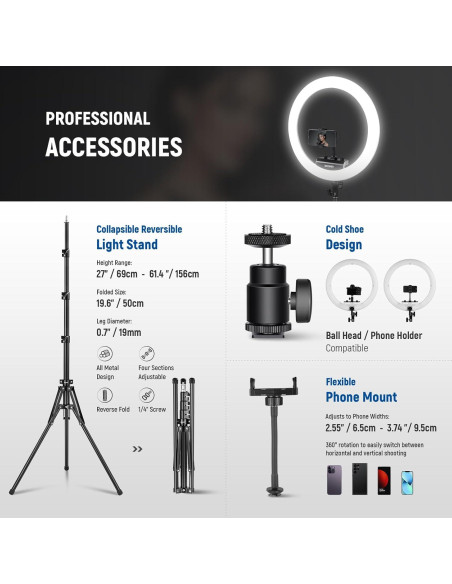 Luz de Anillo NEEWER 18" (45.72 cm) con Soporte y Difusor Luz de Anillo NEEWER 18" (45.72 cm) con Soporte y Difusor