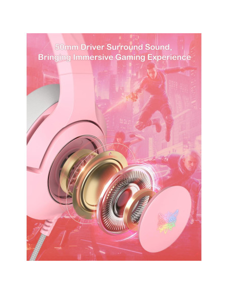 Auriculares de Juego PHNIXGAM K9 Rosa con Sonido Surround