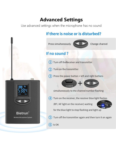 Sistema de micrófono lavalier inalámbrico Bietrun WXM07 UHF 50m