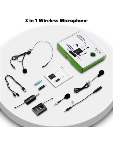 Sistema de micrófono lavalier inalámbrico Bietrun WXM07 UHF 50m