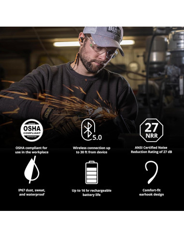 Auriculares Bluetooth ISOtunes PRO 2.0 Naranja 27 dB Reducción Ruido