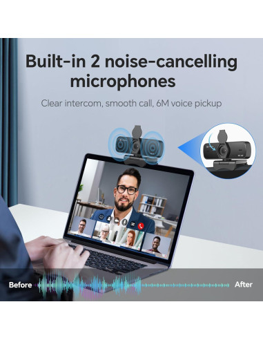 Webcam 4K Newline con Auriculares Inalámbricos y Cancelación de Ruido