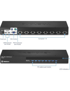 Interruptor KVM TRENDnet TK-803R 8 Puertos USB/PS2 VGA 2