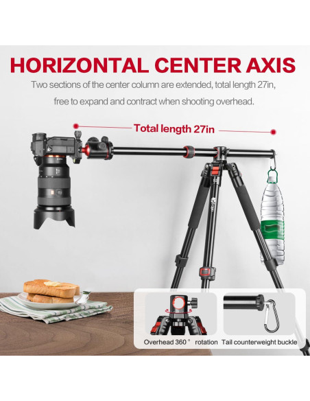 Trípode de cámara 182cm Aluminio DSLR con Monopie y Cabezal 360