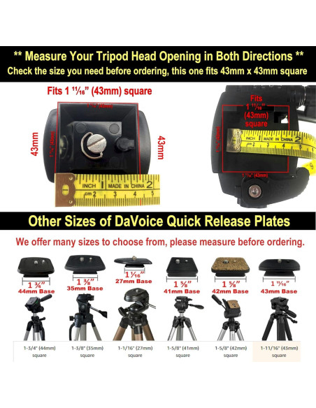 Placa de liberación rápida DaVoice 43mm para trípode