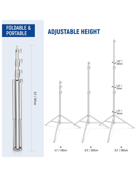 Soporte de Luz NEEWER ST-280SS 2.8m Acero Inoxidable Ajustable