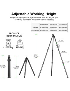Trípode de Fibra de Carbono FANAUE HTC-4030-45 Ajustable 73-175 cm 2