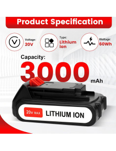 Batería de Ión de Litio 20V 3000mAh Ostaimer para Black & Decker 2