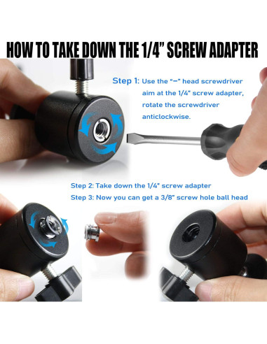 Cabezal de Bola Mini EXMAX 360 con Adaptador 1/4" a 3/8"