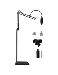 Soporte de Micrófono de Piso Ajustable con Brazo Boom - Negro