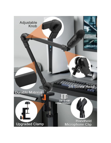 Brazo de Micrófono Ajustable Mictop con Abrazadera y Adaptador
