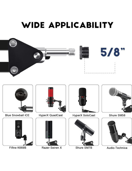 Soporte de Micrófono Marengo MS198 Giratorio 360 Negro
