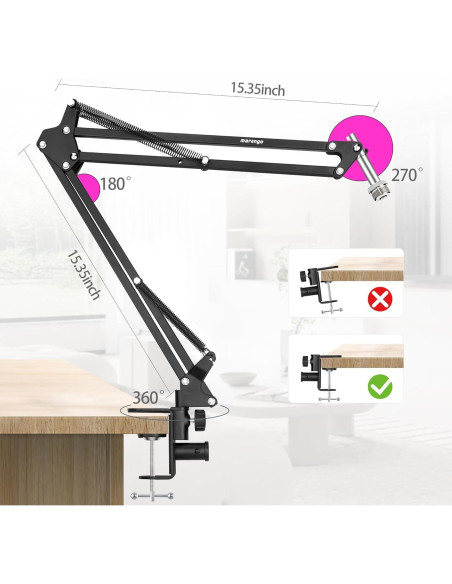 Soporte de Micrófono Marengo MS198 Giratorio 360 Negro