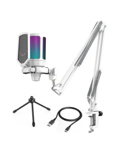 Micrófono Gaming USB FIFINE A6W+CS1W con Brazo Ajustable y Filtro Antipop