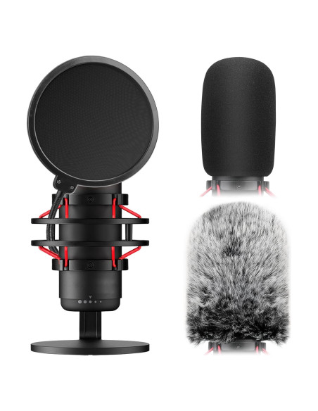 Kit 3 en 1 Filtro Pop HyperX Quadcast S + Pantalla Peluda + Funda Espuma