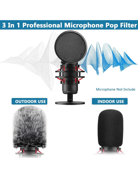 Kit 3 en 1 Filtro Pop HyperX Quadcast S + Pantalla Peluda + Funda Espuma