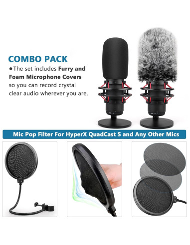 Kit 3 en 1 Filtro Pop HyperX Quadcast S + Pantalla Peluda + Funda Espuma