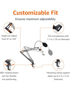Soporte de Micrófono Ajustable Amazon Basics con Filtro Antipop 48 cm 2